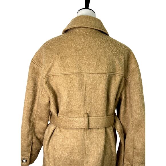 Topshop Shirt Jacket Belted Collared Long Sleeves Wool Blend Camel Tan W 4 NWT - Picture 6 of 10